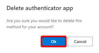 Confirm Delete device from aka.ms/mysecurityinfo page
