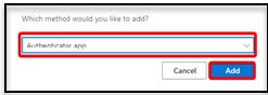Add authenticator app on aka.ms/mysecurityinfo