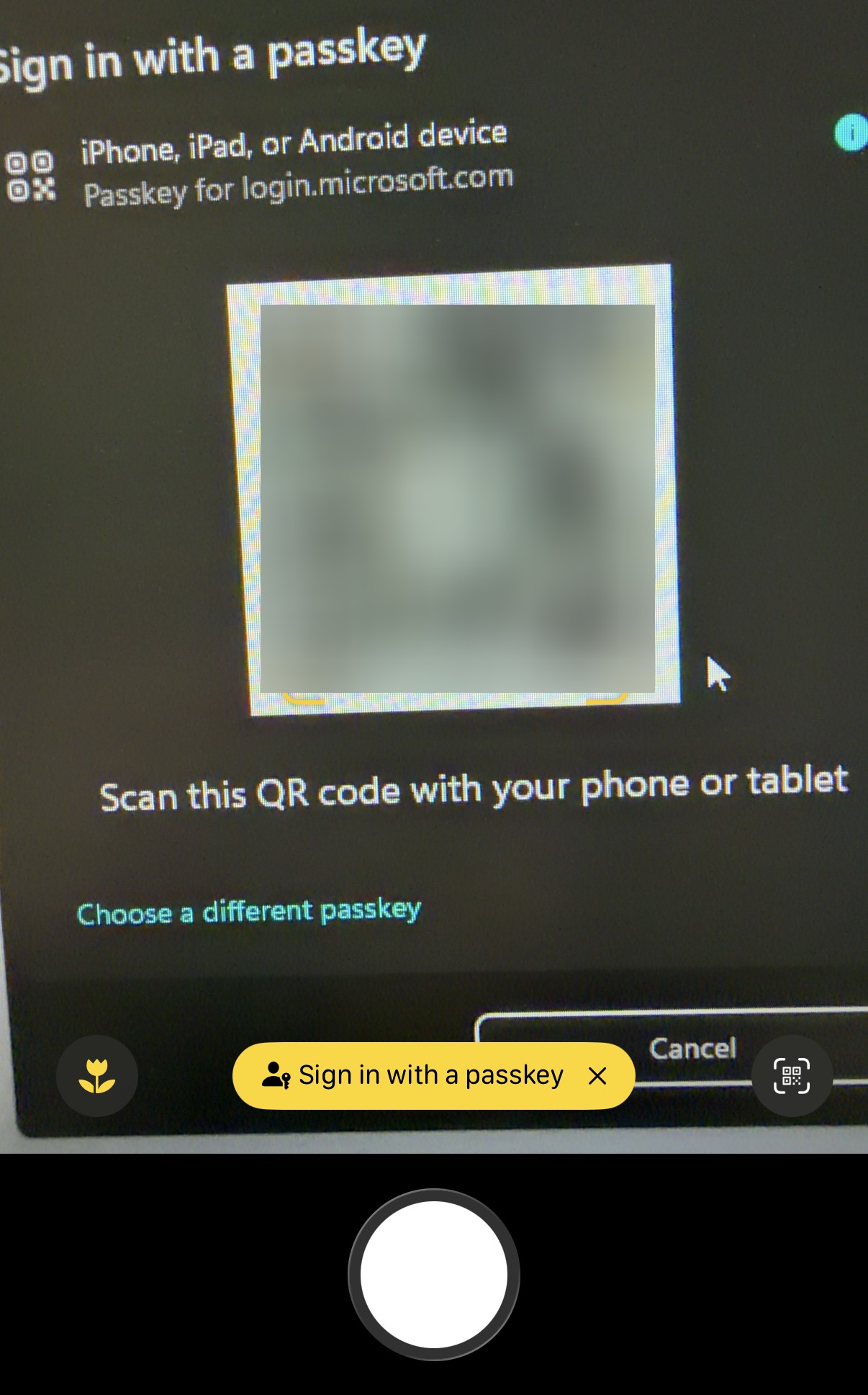 iPhone camera and point it at the QR code on your computer screen iPhone camera and point it at the QR code on your computer screen