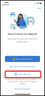 Tap Scan QR Code in app