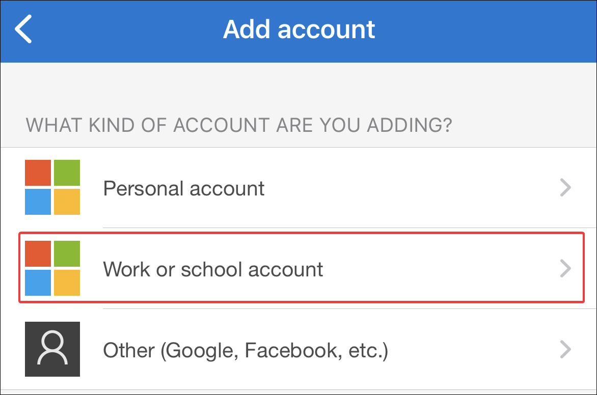 add work or school account