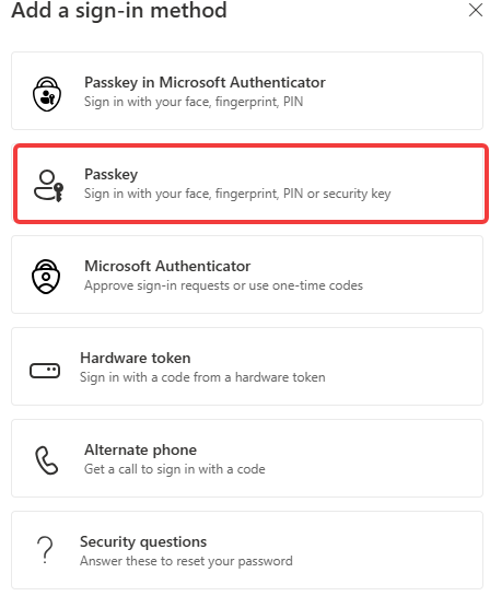 Passkey (Sign in with your face, fingerprint, PIN or security key) Passkey (Sign in with your face, fingerprint, PIN or security key)
