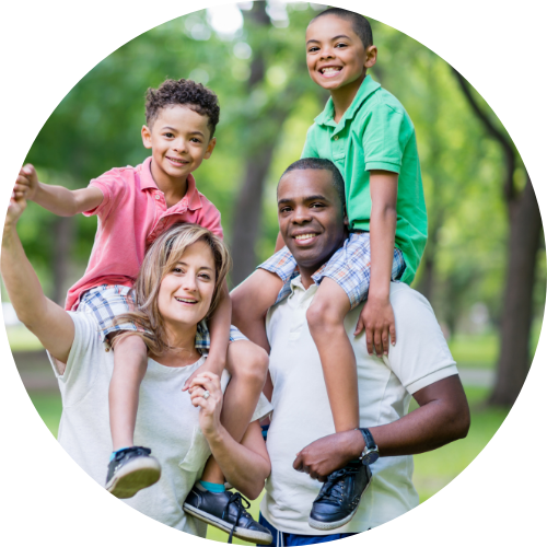 Family with children on their shoulder