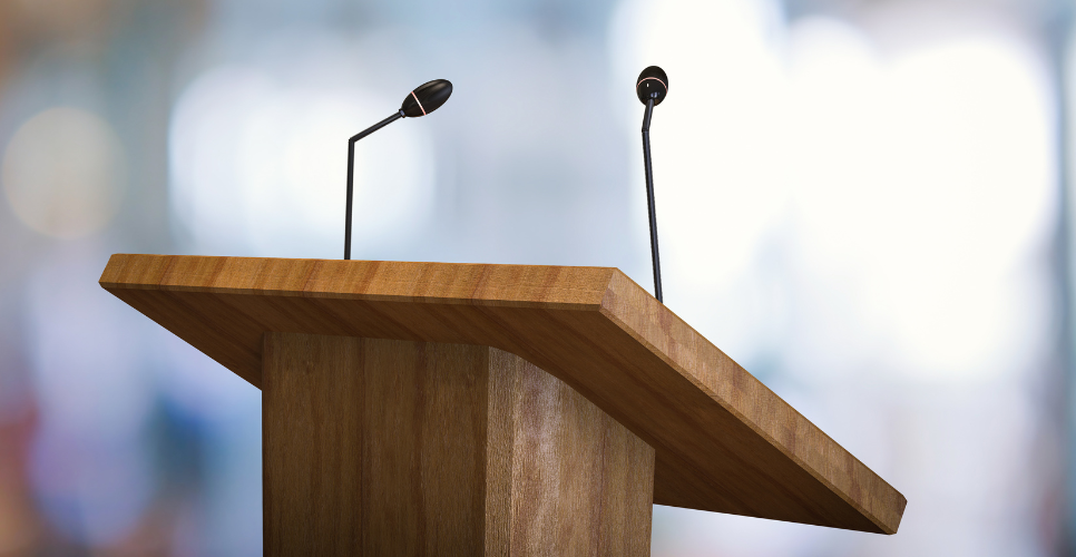 Podium with two microphones