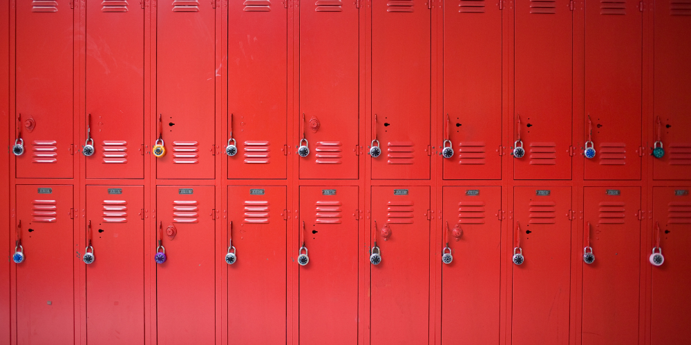 Red school lockers