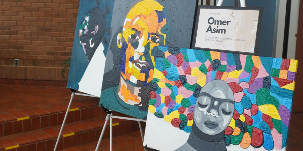 Syed Omer Asim art showcase in the GECDSB lobby