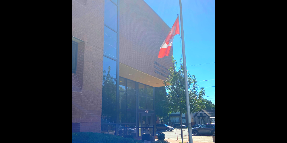 Canadian flag at half-mast outside the GECDSB Administration Office