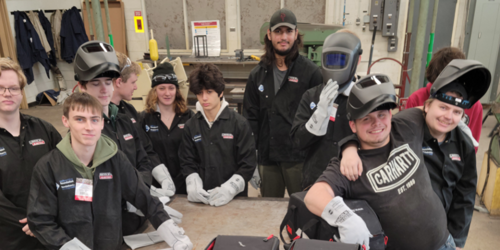 Students in the welding program at Riverside Secondary School