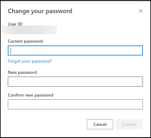 Change password screen