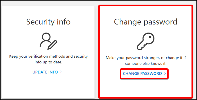Change your password screen in Microsoft Office