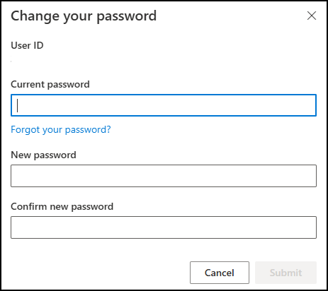 Change password screen