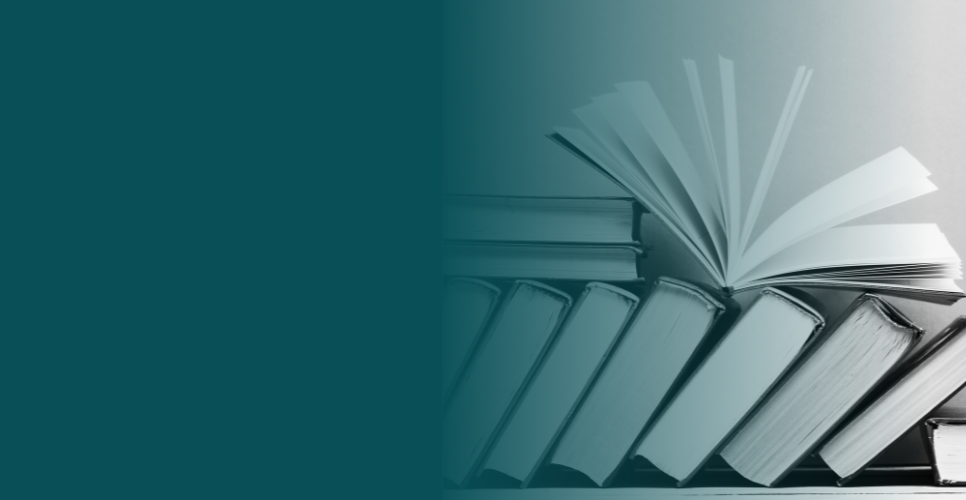 books on a teal background