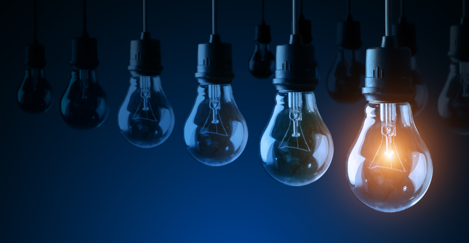 String of lightbulbs on a blue background