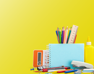 School supplies on a yellow background