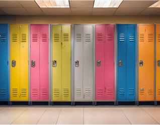 colourful lockers in a hallway